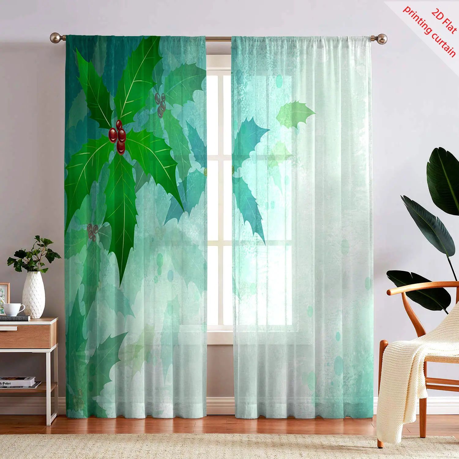 

Flamingo feather printed transparent gauze curtain, used for bedroom, living room, balcony windows, aesthetic home decoration