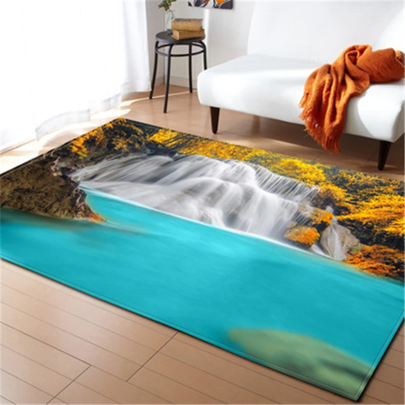 

Lake Scenery Living Room Area Rug Home Decor 3D Carpets Grass Butterfly Children's Play Carpet Memory Foam Bedroom Kitchen Rug