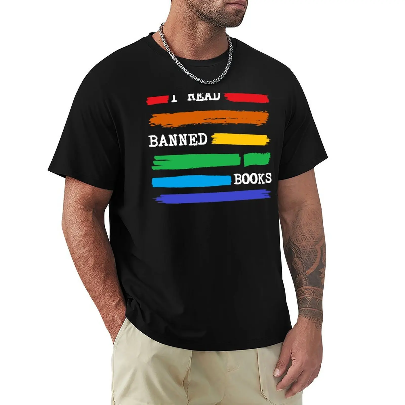 I Read Banned Books Rainbow, Banned Books Week 2023 Typewriter T-Shirt Soft Basic Cotton Short Sleeve Tee