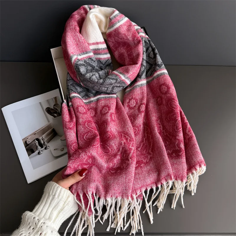 

Имитация кашемира, зимний теплый женский шарф, дизайнерская утолщенная шаль, шарфы из пашмины, женское одеяло с кисточками, платок