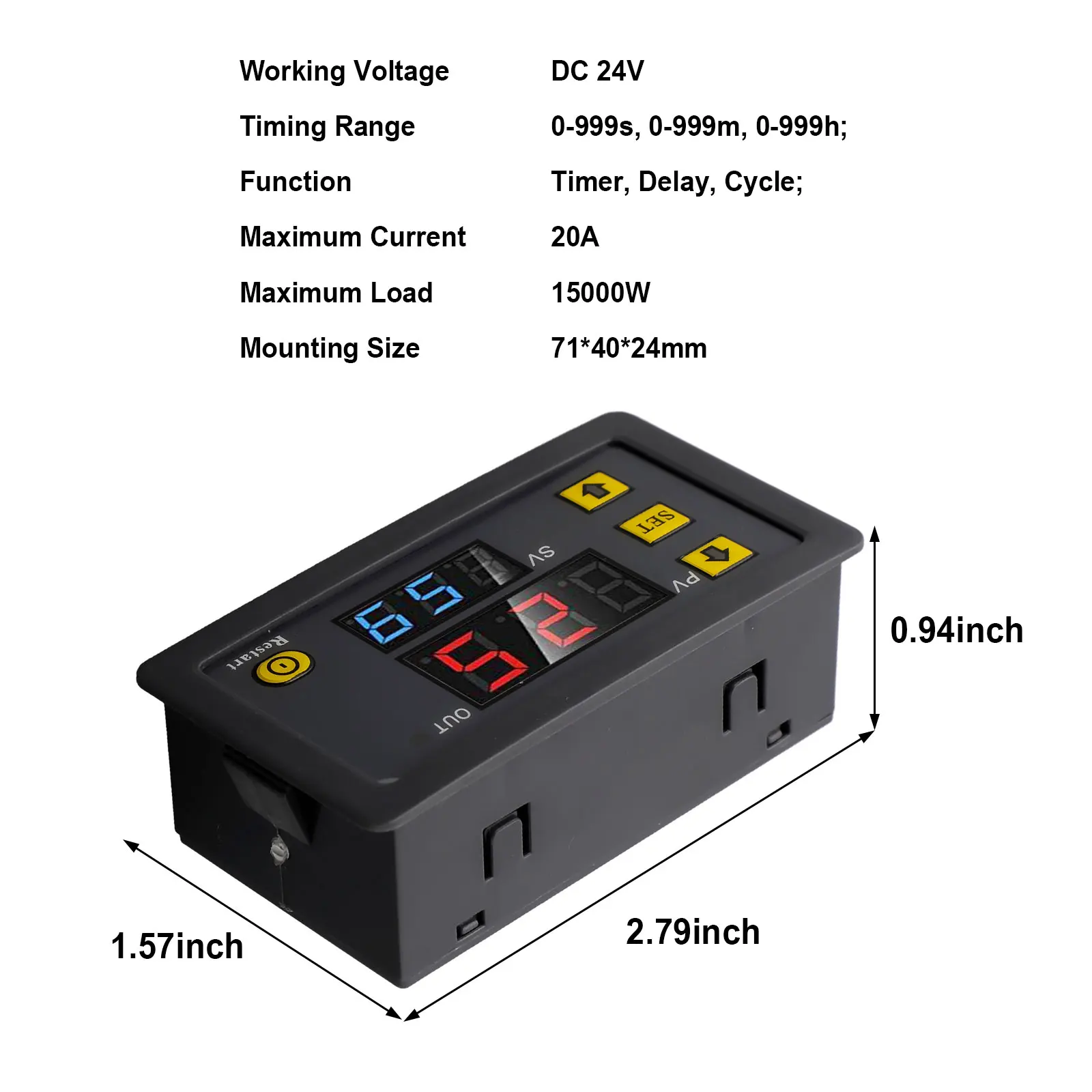 

Dual Display Delay Relay 0-999s min h DC 24V Digital Time Cycle LED Display Module Programmable ON-Off Control