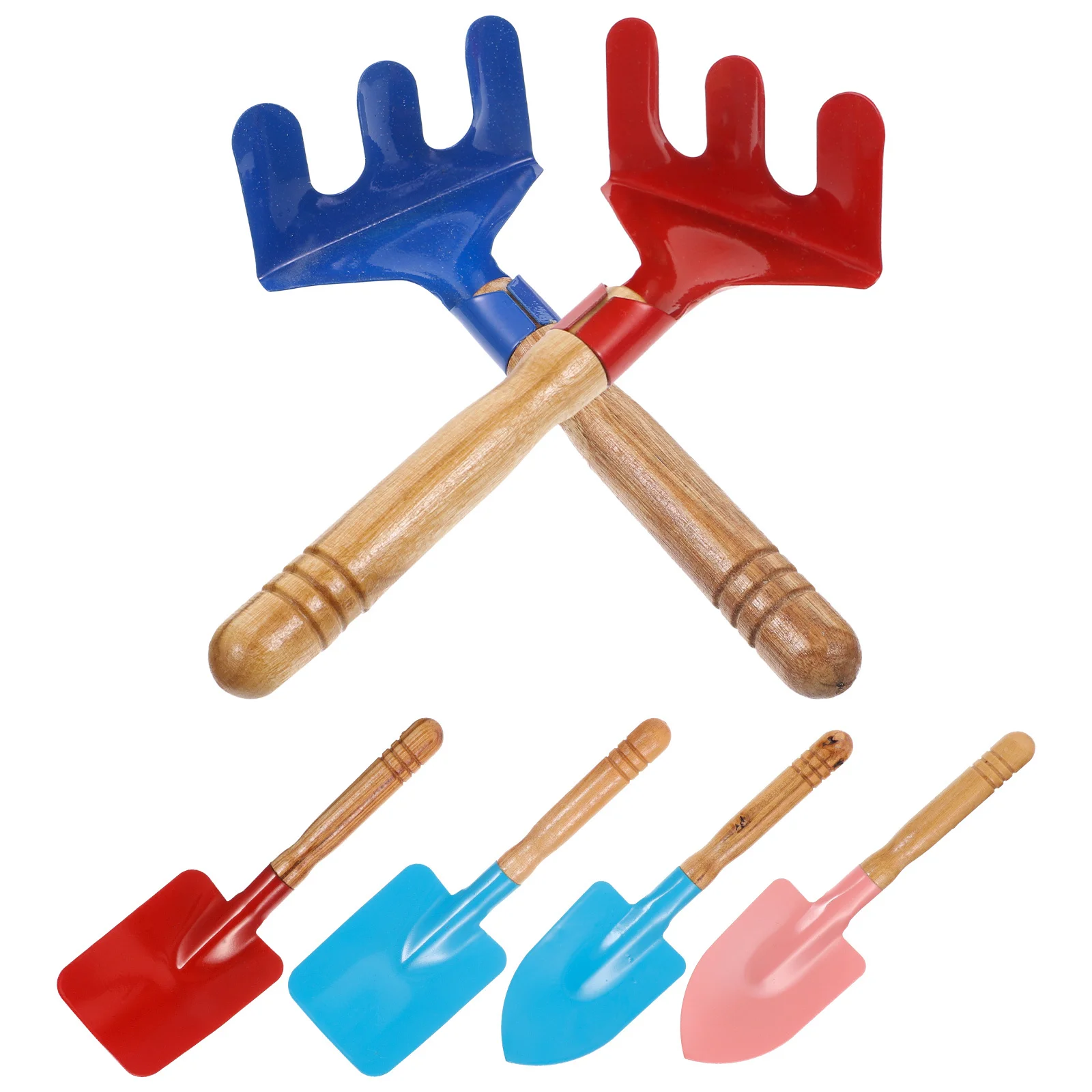 6 قطعة مجموعة حديقة الأطفال أدوات صغيرة ملونة للأطفال في الهواء الطلق زراعة مجرفة أشعل النار مقبض خشبي حديقة أداة #5
