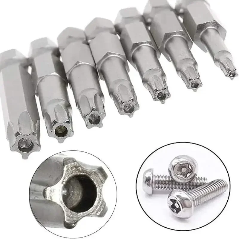 7 Pcs Type Of Head 5 Point Torx S2 Magnetic Star Screw Driver Screwdriver Bits 50mm 1/4