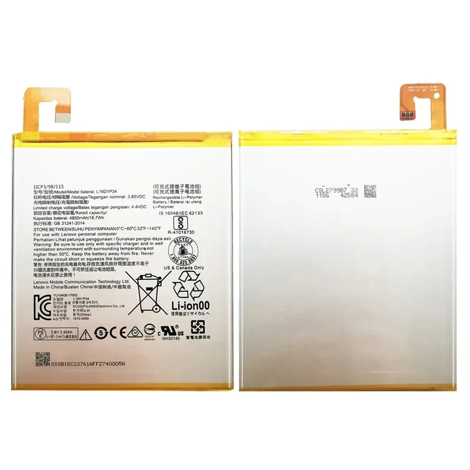 L15D1P32 L16D1P34 L18D1P31 L18D1P32 Batterie Pour Lenovo Tab3 8Plus TB-8703F/N PB1-750N Tab4 TB-8504N Tablette M10 TB-X605L TB-X505X