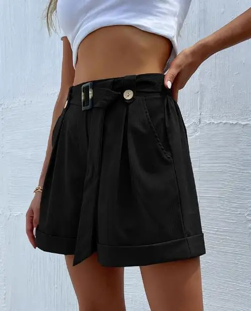 Summer New Casual Shorts for Women, Slim Fit Straight Leg with Waistband, Workwear Style, Slim Fit High Waisted Shorts