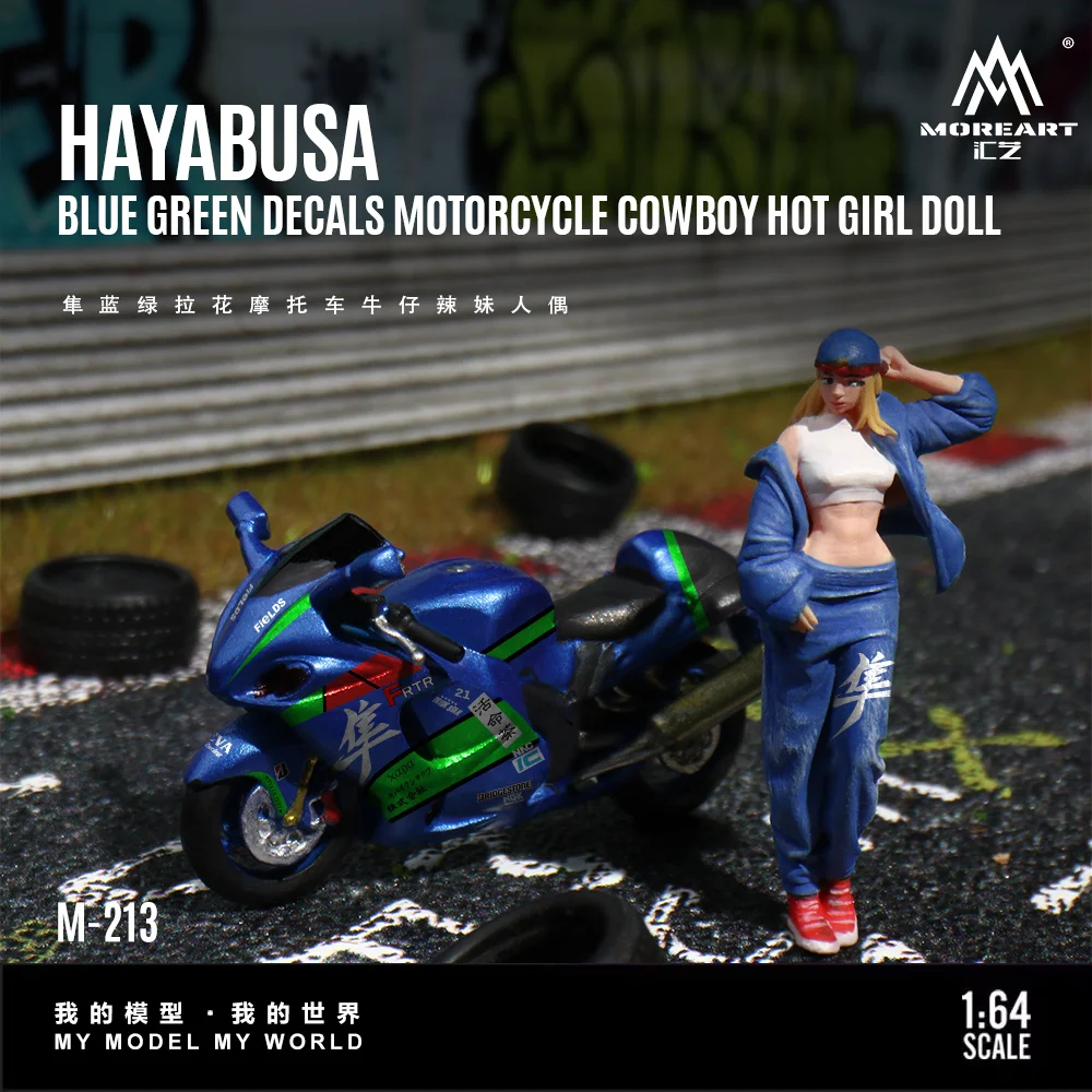 

*Pre-Order*MoreArt 1:64 Blue and Green Latte Art Motorcycle Cowboy Hot Girl Figure Resin Model