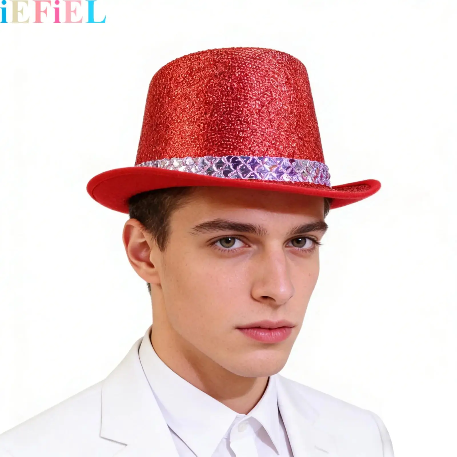 

1Pcs Sparkly Sequins Magician Stripe Top Hat for Women Men Halloween Carnival Costumes Dress Up Head Accessories