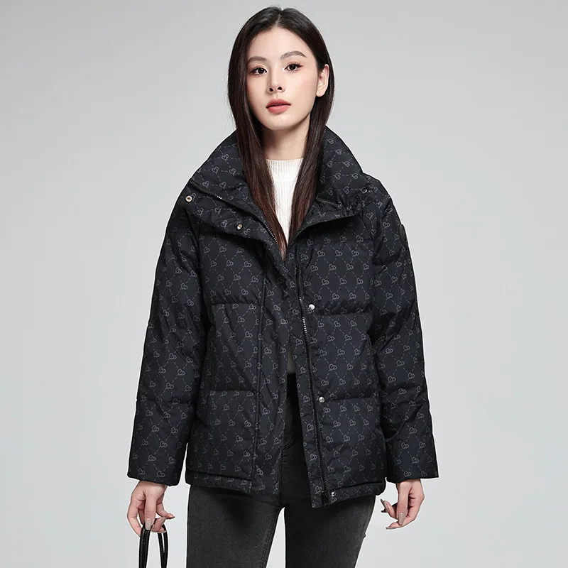 2025, neue Winter Chic Unten Baumwolle Gefütterte Jacke Kurzen Mantel frauen Koreanische Mode Dicke Warme Parka Gedruckt Lose baumwolle Mantel