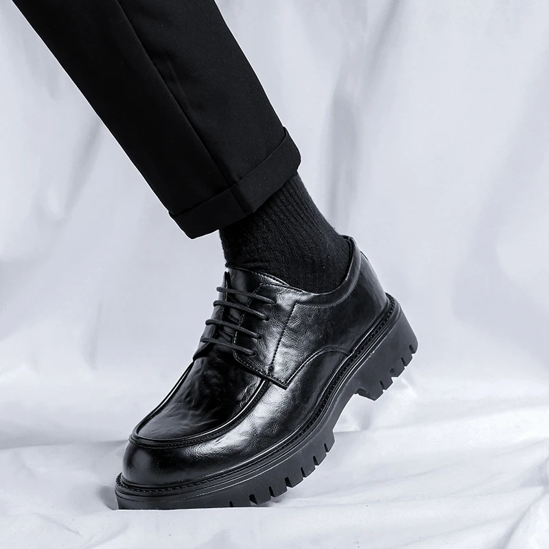 

Men's New Black leather shoes Gentleman minimalist style Work Business Adult daily office suit shoes Thick bottom versatile