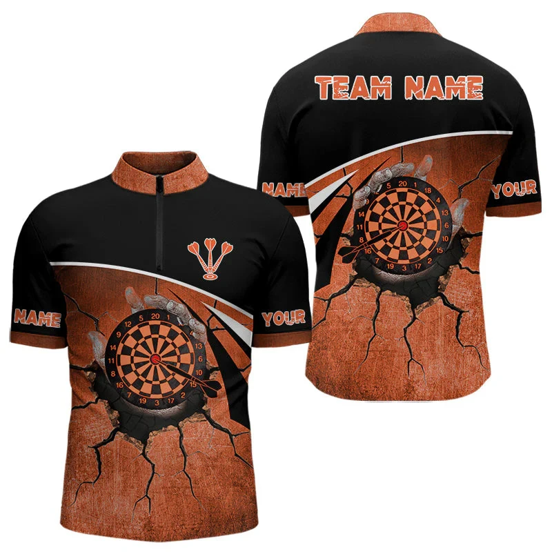 Personalized Name Black And Orange Camo Dartboard Dart 3D Printed Fashion Men Summer Zip Polo Shirt Dart Team Jerseys XKP05