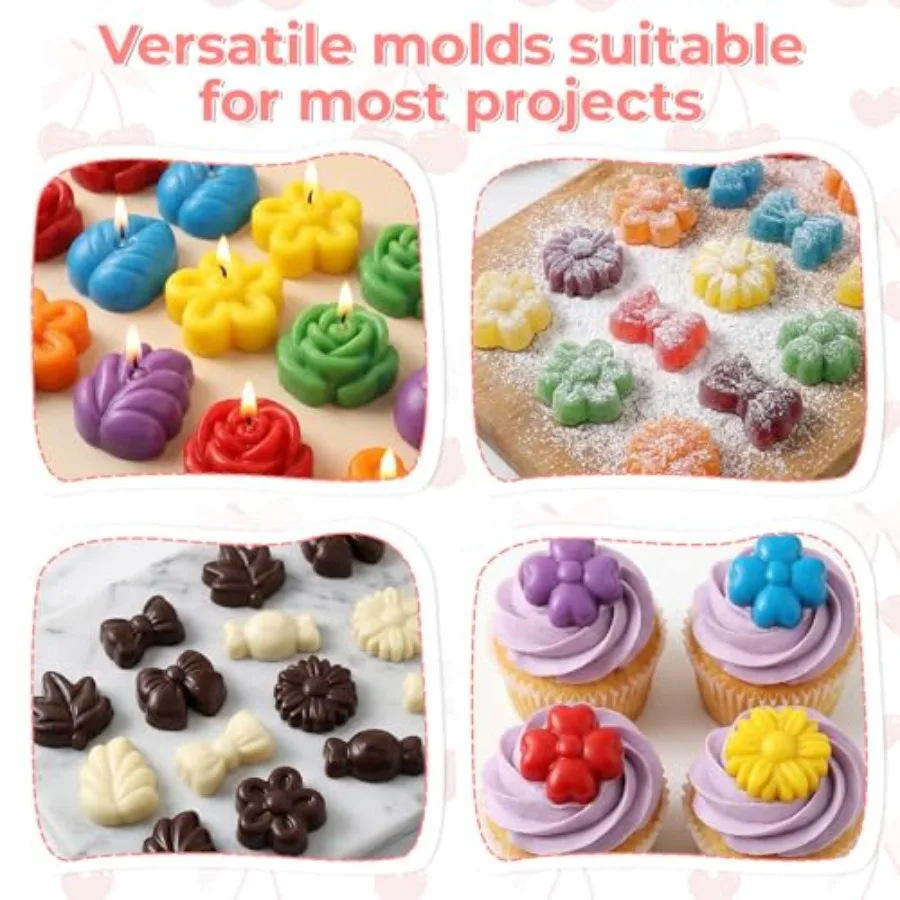 2PCS Flower Candy Molds, Silicone Flower Shape Chocolate Candy Molds Set Ice Cube Tray Pudding Mold Cookie Mold for Desserts Ma view 5