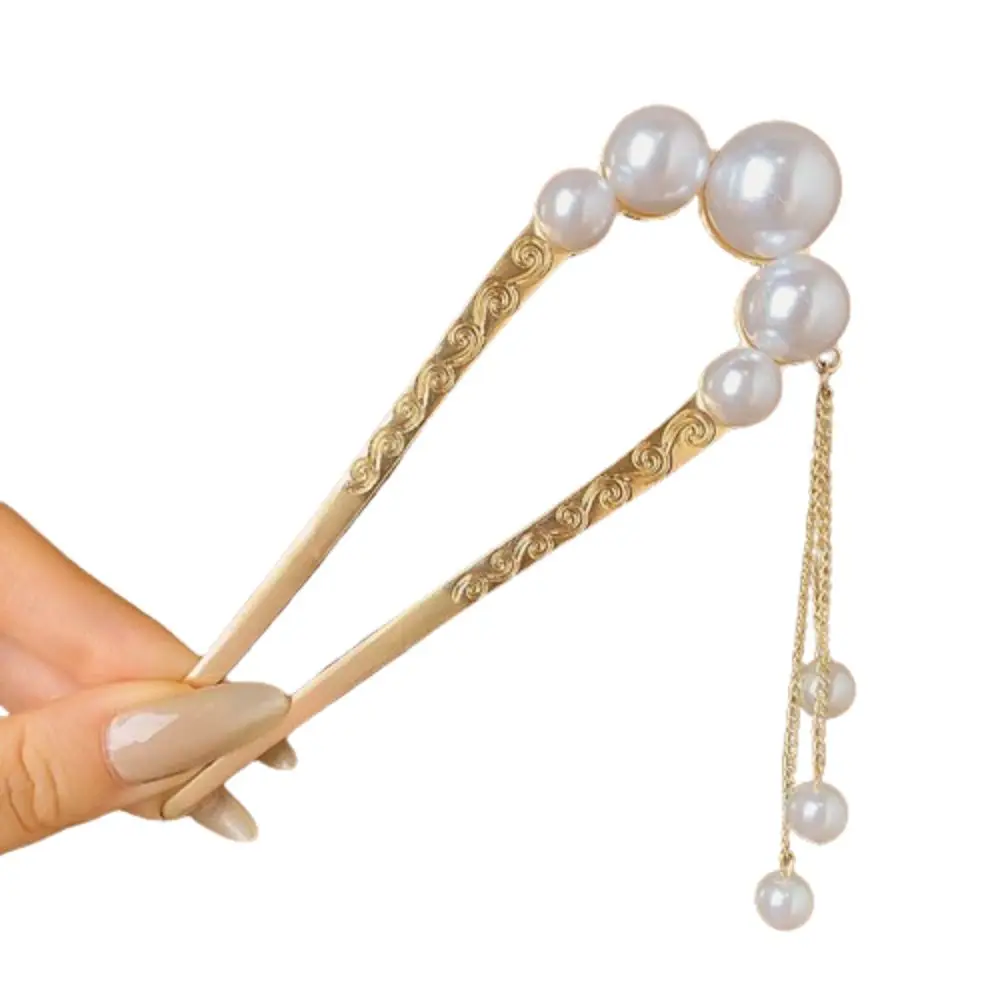 Pill Head Plate Hair Ware Fashion Simple Hair Clip Imitation Pearl Metal Hair Fork Headwear Temperament Flower Hair Sticks Women