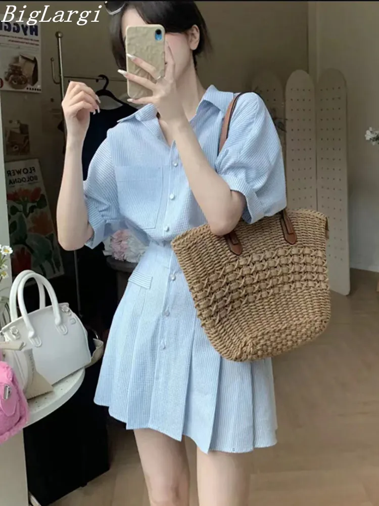 

Summer New Vertical Striped Slim Women's Dress Slim Casual Fashion Dress Woman Sweet Ladies Loose Chicly Dress Female