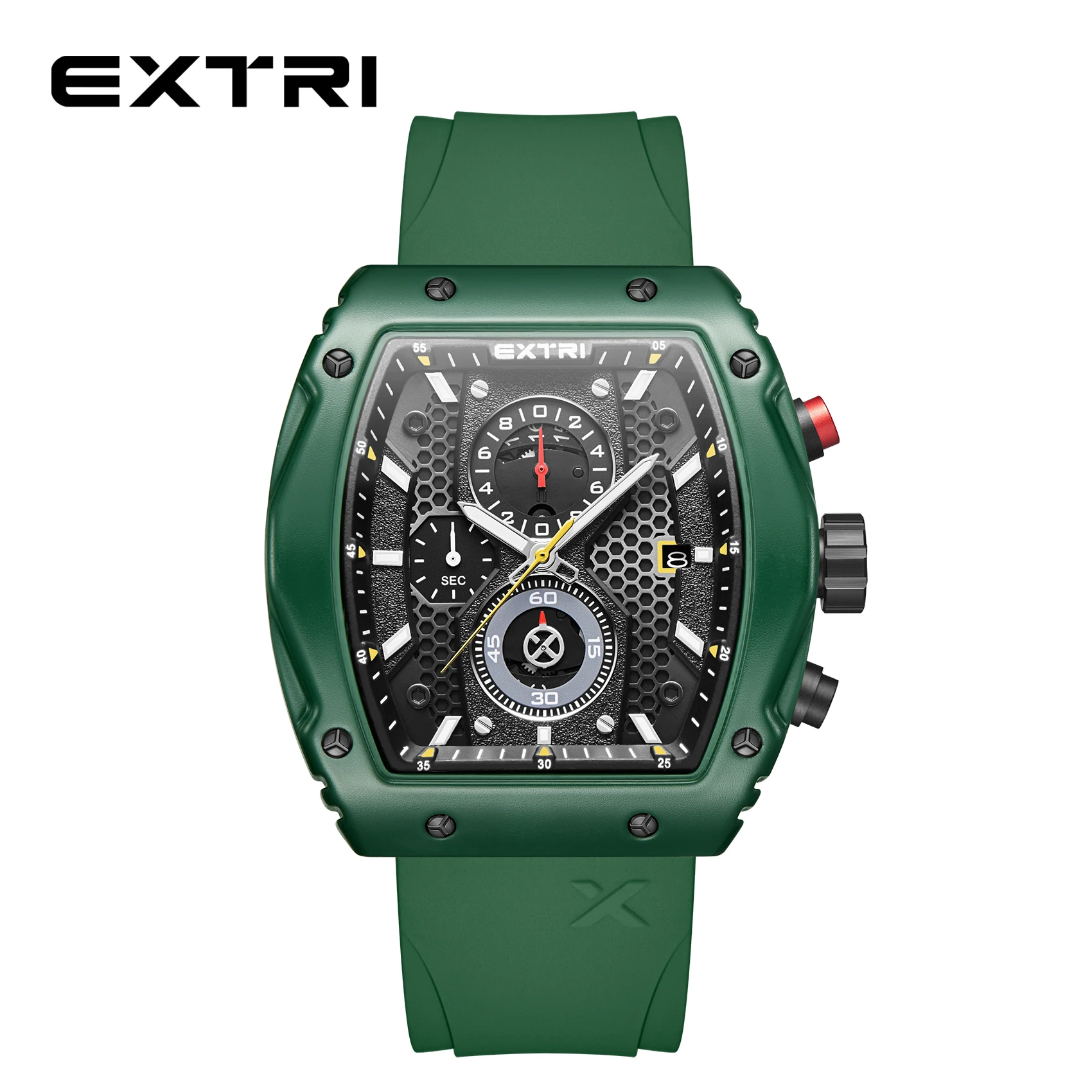 EXTRI Unique Green Case Color Big Size Cool Design Men Watches Luxury 30M Water Resistant Chronograph Function Quartz Watches