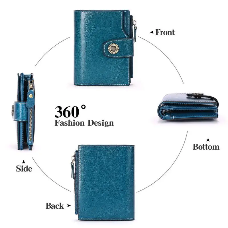 Women Short Soft Leather Wallet Vintage Flower Snap Purse Multi Card Slots Anti-demagnetization Coin Pocket