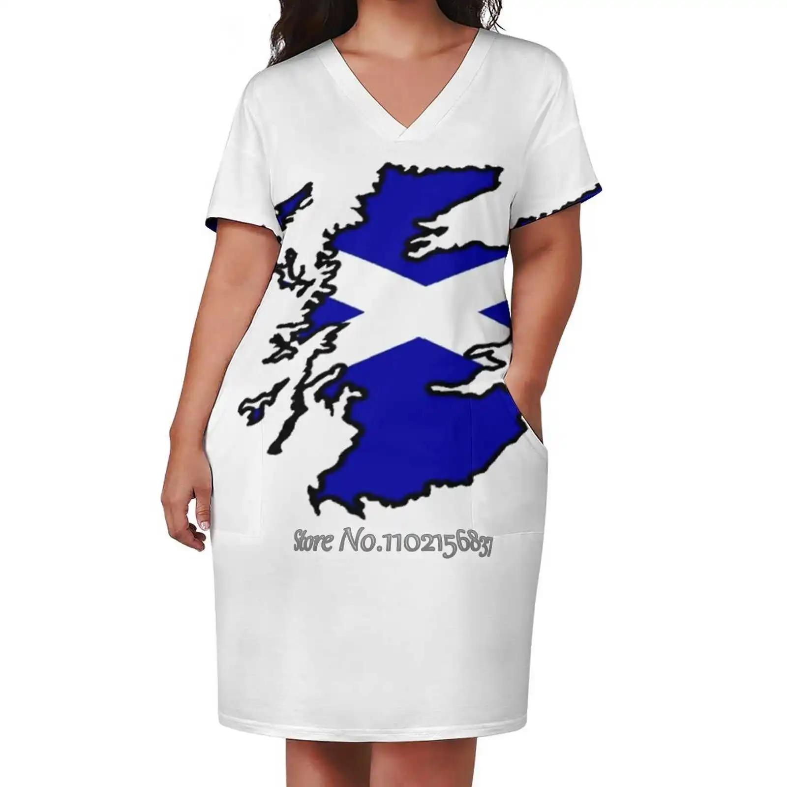 Saltire Design Print Dress Short Sleeve V-Neck Fashion Skirt Thin Short Sleeve Skirts Saltire Flag Saint Andrew Scottish Flag