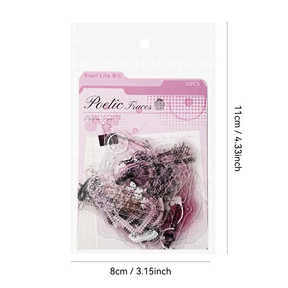 30 Sheets Sticker Set Watercolor Collage PET Material Decorative Stickers DIY Poem Ink Mark Series Clock Journal Stickers