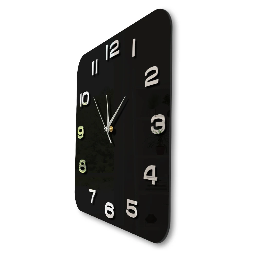 Vintage Square Glass Clock For Living Room Modern Design Home Decor Black Watch Minimalist Art Silent Non Ticking Wall Clock