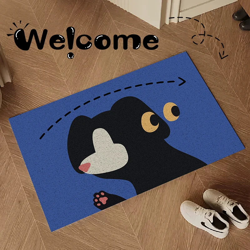 Cartoon Cat Silk Circle Doormat, Household Doormat Carpet Soil Rubbing PVC Can Be Cut Mainland China Fade Resistant