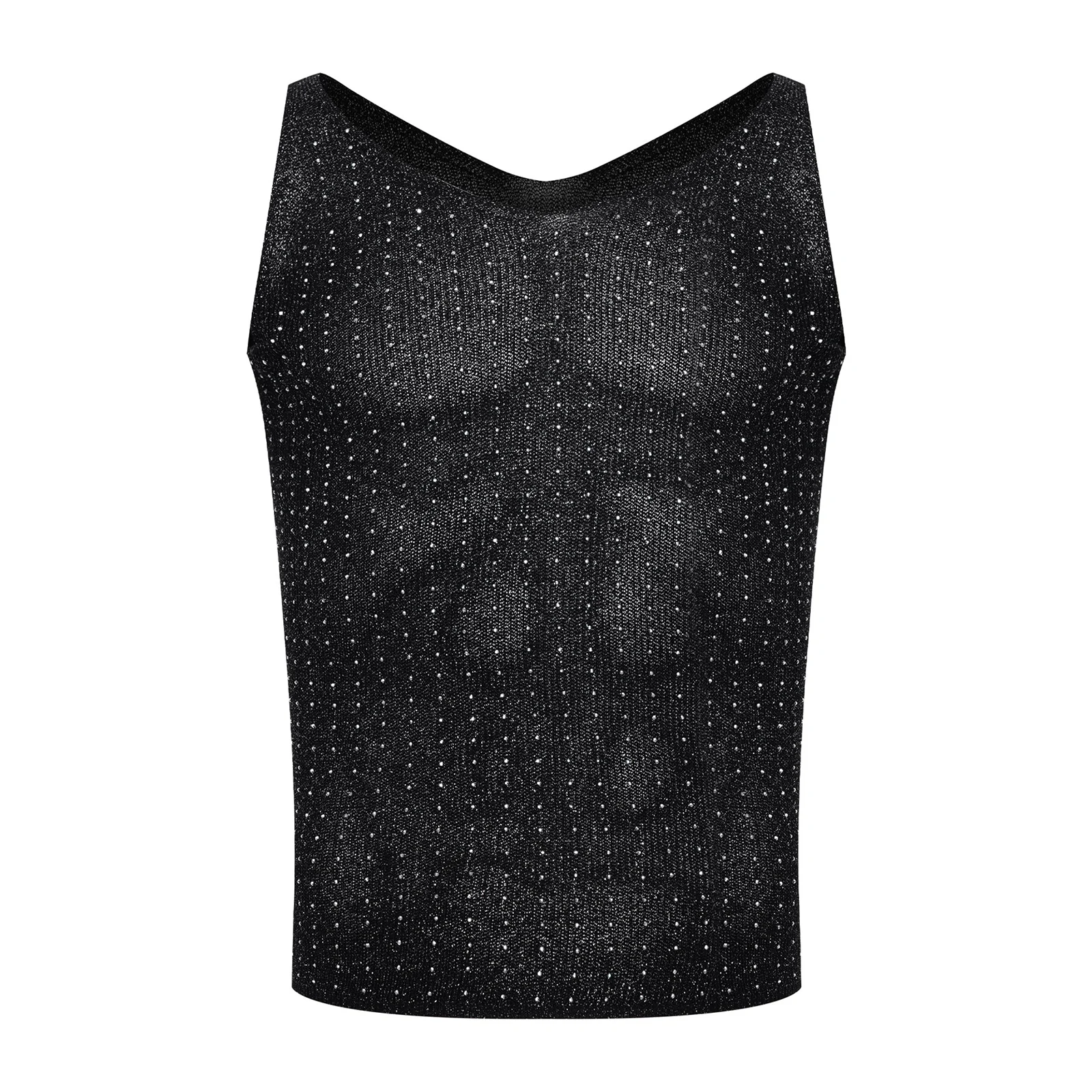 Sexy Men Tank Top Sparkly Rhinestone Shimmery Knitted Vest V-neck Sleeveless for Rave Party Music Festival