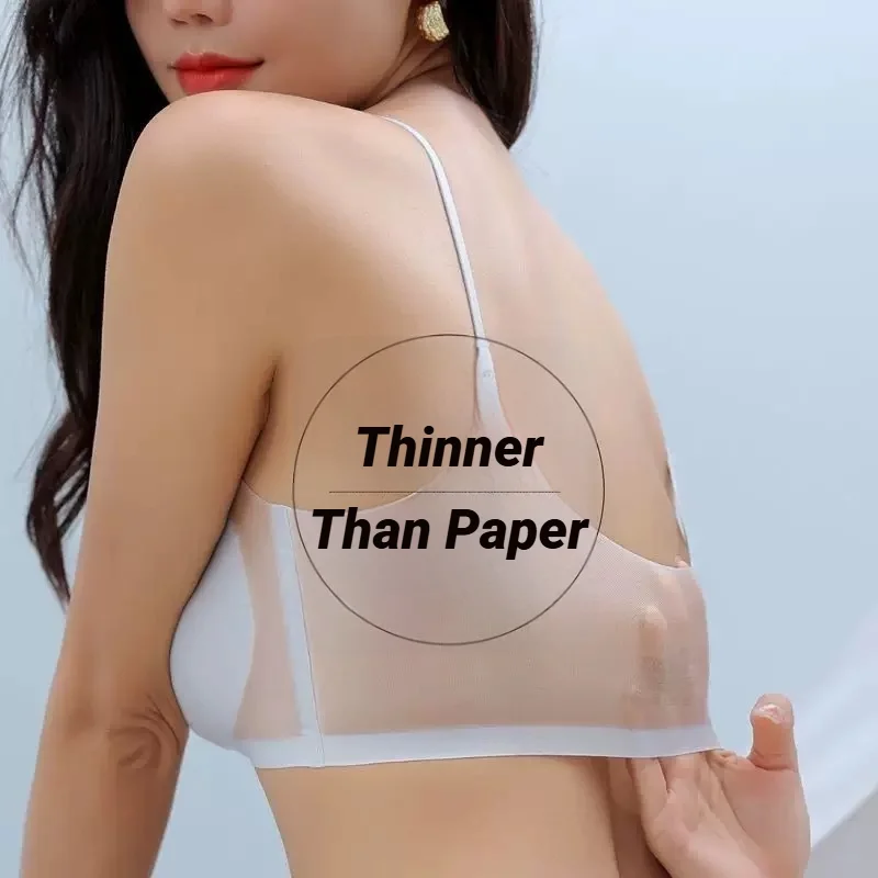 Sujetador de seda helada ultrafino y transpirable para mujer, sin costuras, tipo halter, para realzar senos pequeños, sexy y cómodo.