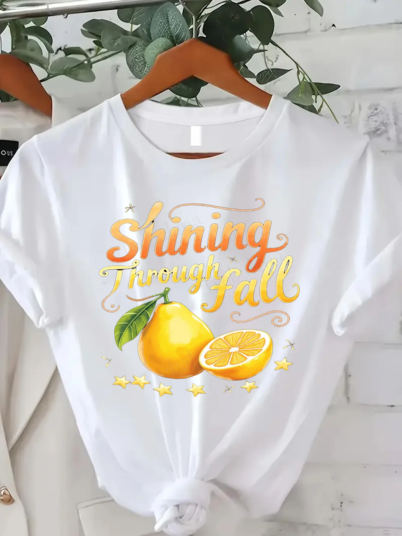 

Удобная женская футболка с принтом, блестящая осенняя футболка с принтом лимона для женщин, осенняя повседневная одежда