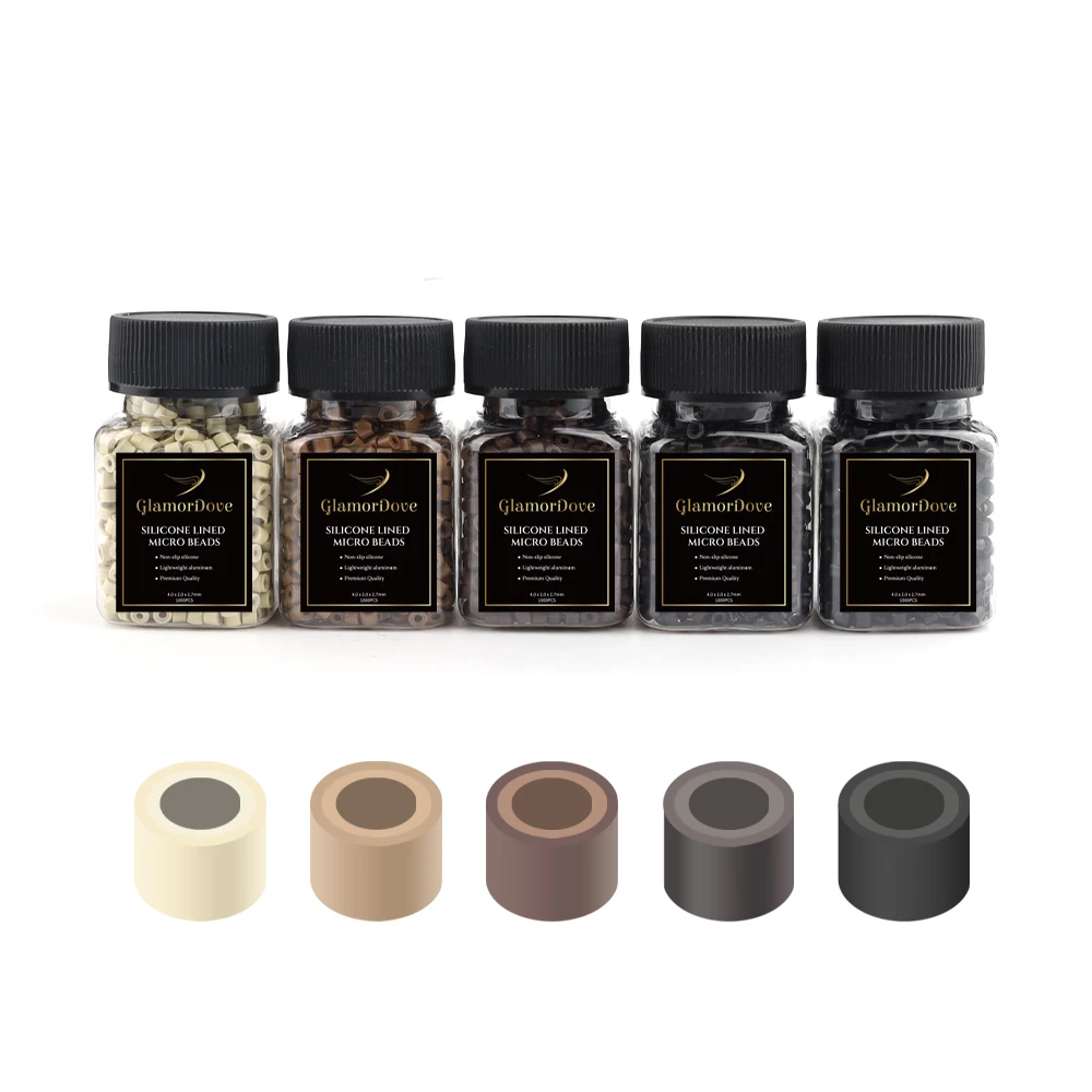 

GlamorDove 1000PCS 4mm Invisible Micro Beads – Silicone Lined Hair Beads, 5 Colors for I Tip & Micro Link Extensions