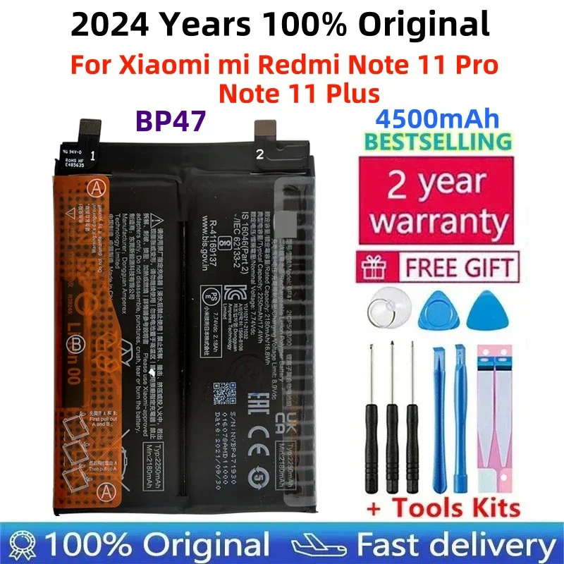 100% Orginal BP47 4500mAh Battery For Xiaomi Mi Redmi Note 11 Pro Note11+ Note 11 Plus Phone Replacement Batteries+Tools