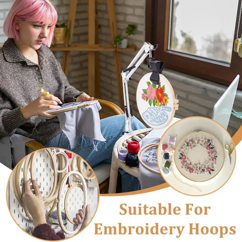 White Embroidery Stand Kit 8Mm Hole Hand Embroidery Stand 360 Degree Rotating Embroidery Stand For Embroidery Hoop