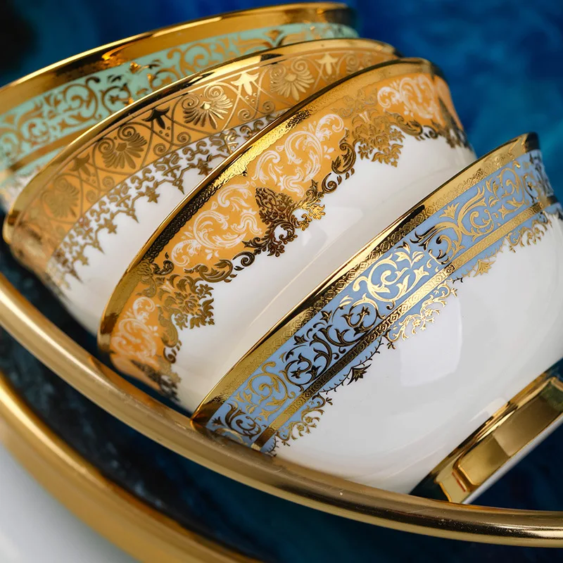 

Jingdezhen light luxury Chinese style gold edge bowl high-end household bowl set features high-value gold bone china goblet bowl