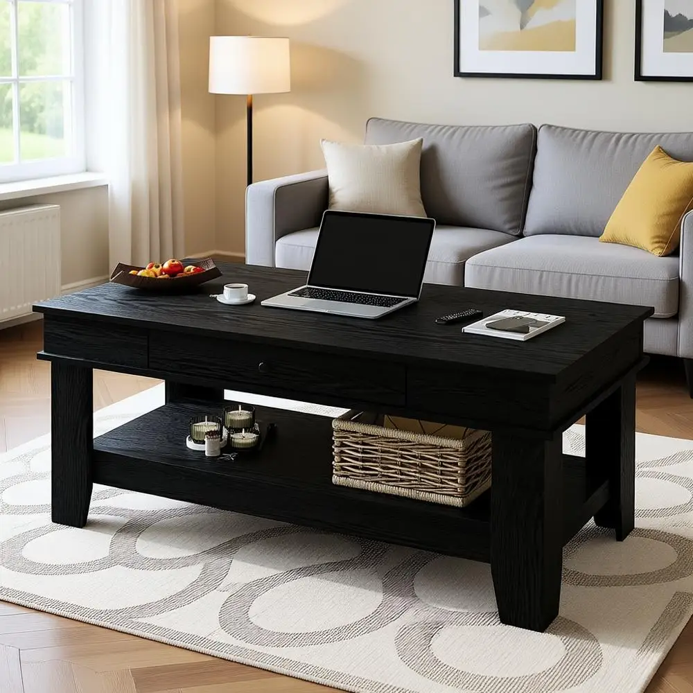 

Журнальный столик с полкой для хранения, мебель для гостиной в деревенском стиле, прочный и легко чистится, выдерживает до 136 кг