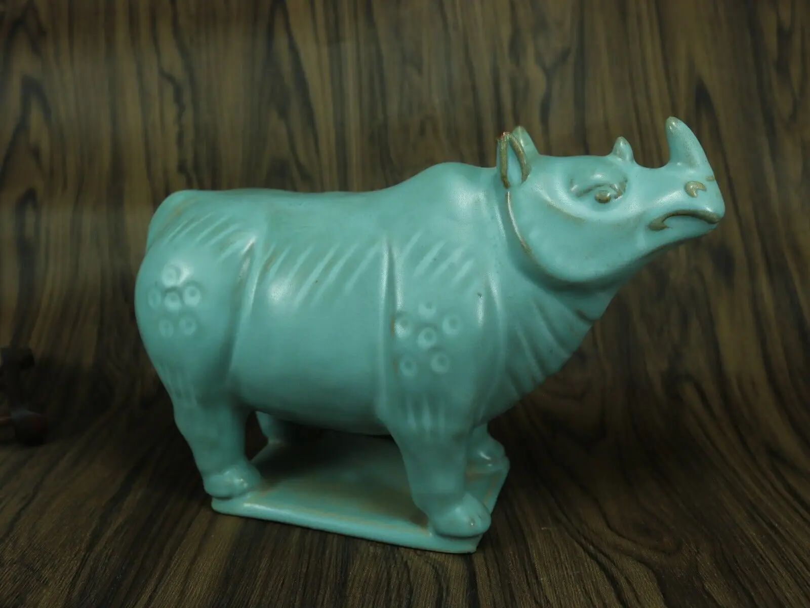 Collection Chinese Porcelain Ru Kiln Handcarved Rhinoceros Statue Ornaments