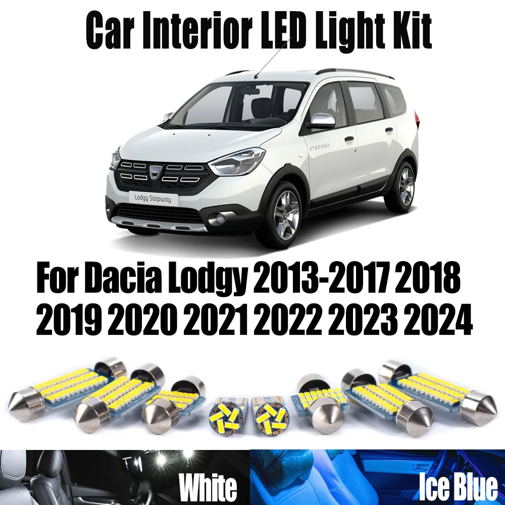 

11Pcs Canbus Reading Dome Bulb Set Car Accessories For Dacia Lodgy 2013-2022 2023 2024 Car Trunk LED Interior Light Map Ceiling