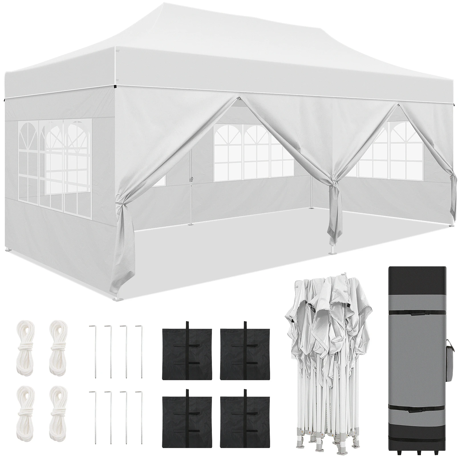 10x20 Heavy Duty Pop Up Canopy Tent with 6 Sidewalls, Commercial Outdoor Canopy Tents for Parties Event Wedding with Roller Bag