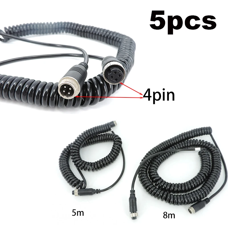 

5pc 4 Pin spring Aviation Extension Video connector extension Cable 5m 8M for Truck Bus Monitor CCTV Camera Connection