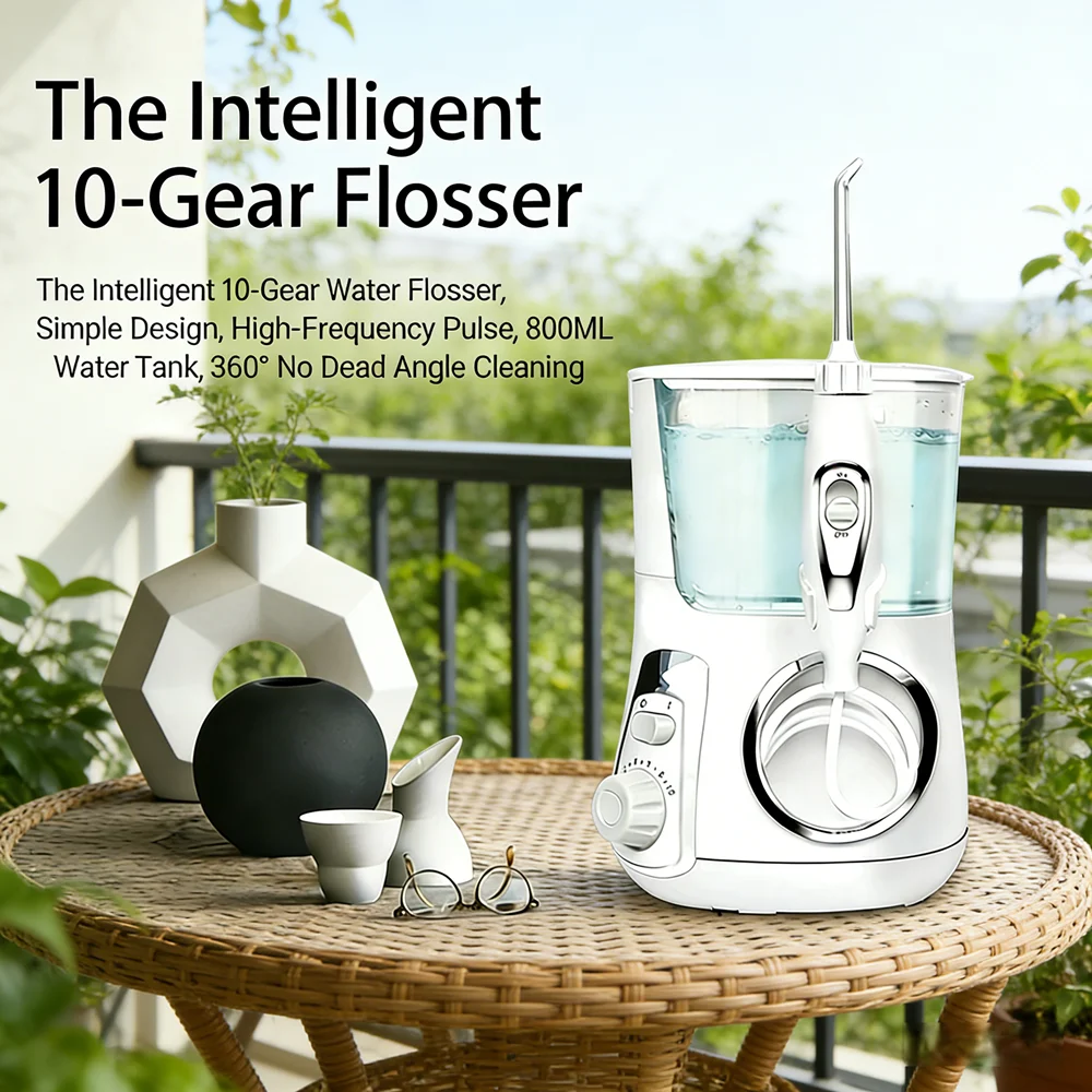 

Countertop Electric Oral Irrigator 10 Modes 800ML Water Flosser Dental Water Jet Teeth Cleaner for Plaque Bad Breath Cavities