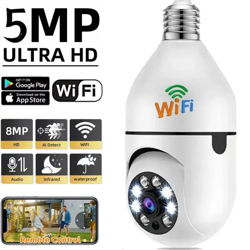 camera de vigilancia de seguranca domestica inteligente visao noturna rastreamento humano automatico 4x zoom digital video monitor wifi 5mp e27 lampada 01