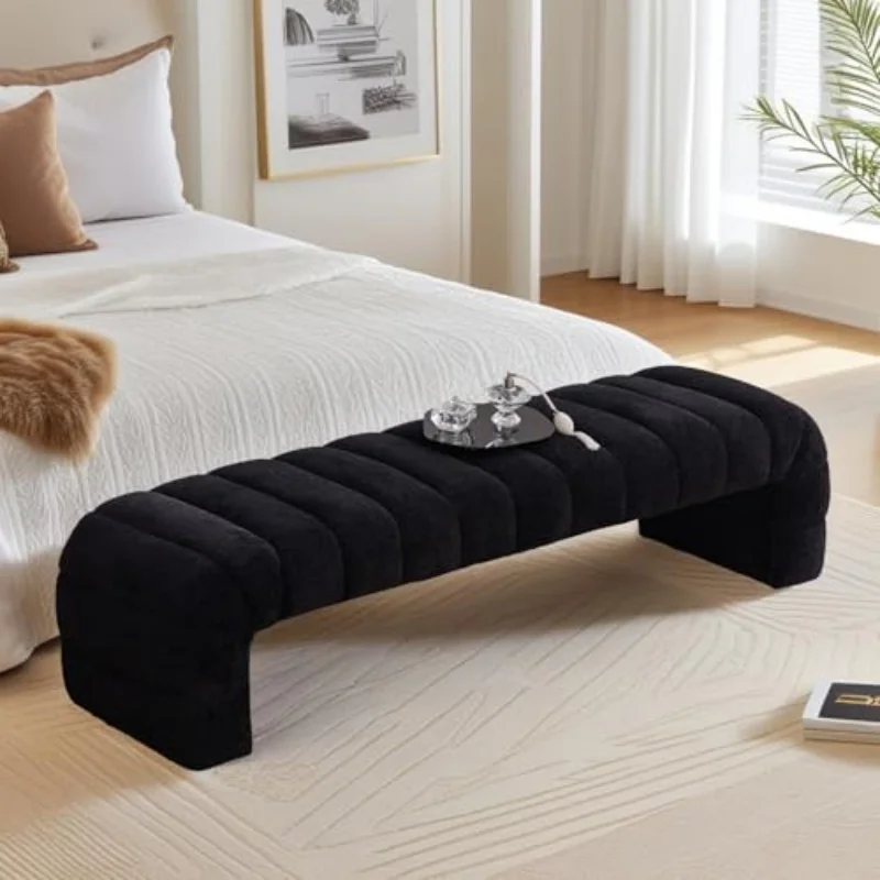 

# Modern Upholstered Armless Bed Bench Channel Tufted Couch Daybed Chaise Chenille Ottoman Foot Stool For Living Room