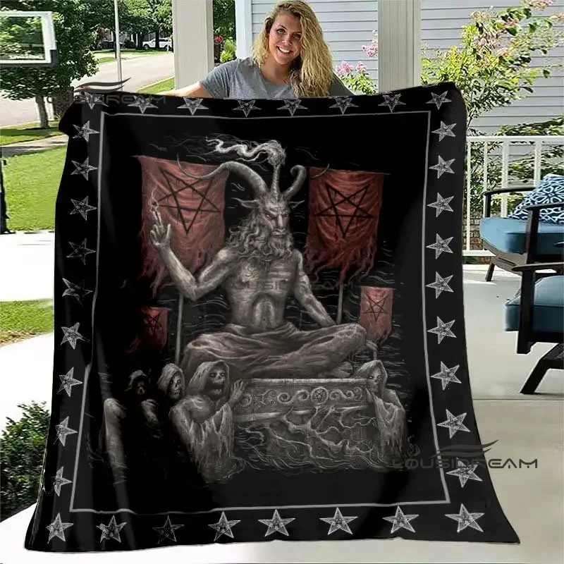 Devil Satan Blanket Goat Baphomet Lucifer Pagan Sacrifice Throw Blanket Halloween Bedroom Sofa Travel Camping Warm Blanket