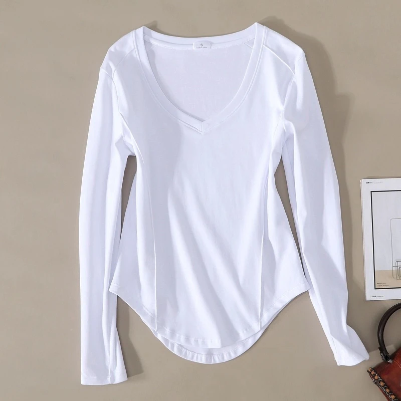 

Simplicity V Neck Irregular Street Casual Tops Women Clothing Spring Autumn Long Sleeve Solid Fashion T Shirts Trend Lazy Style