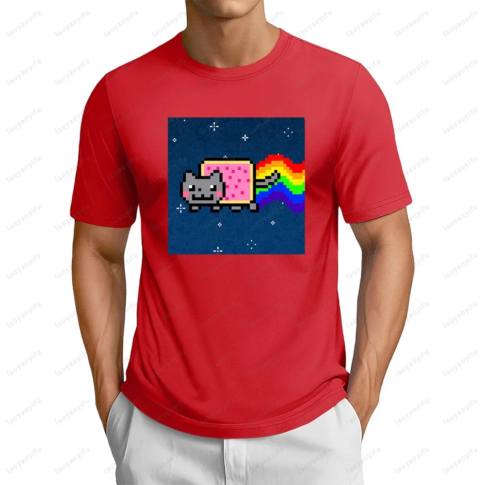 Забавная футболка Nyan Cat Space в стиле хип-хоп, повседневная модная уличная одежда, свободная мужская футболка в стиле Харадзюку с коротким рукавом, летние стильные женские футболки