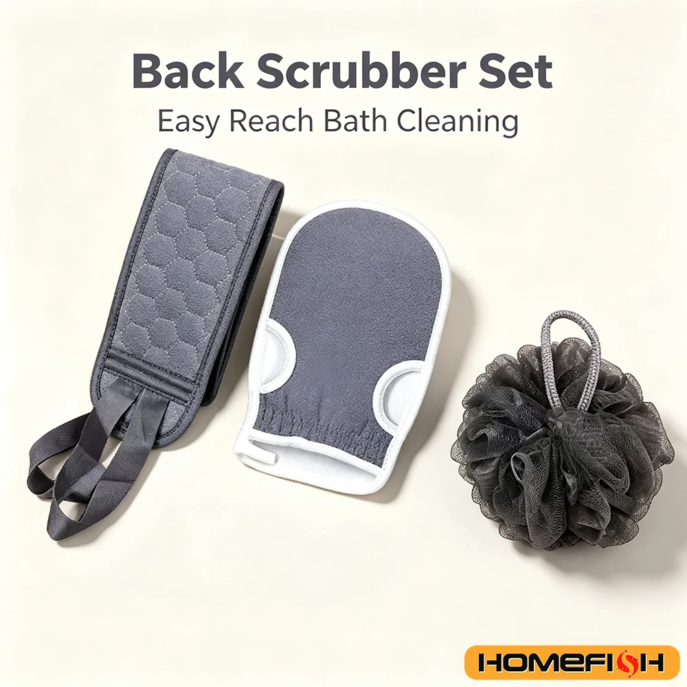 3 PCS Three-piece Bath Set, Rub Bath and Bath Artifact, Household Long Rub Back Towel, Bath Gloves, Bath Flower Set