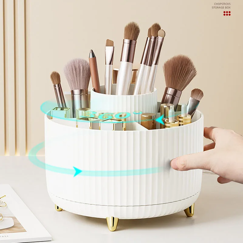 360°Rotatable Pen Holder Large Capacity Desk Pencil Storage Box 5-Grid Stationery Organizer School Office Pen Stand