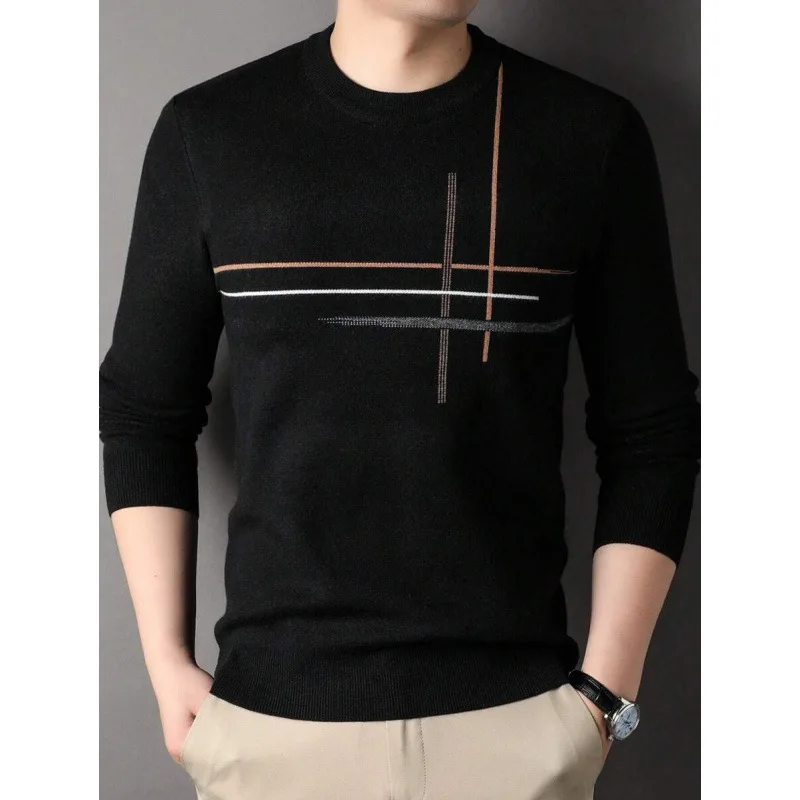 

Men's Fleece Lined Striped Sweater J 30090 Face Stripe Knitwear Comfortable Soft Woolen Fabric Nine Sleeve Length Spring Season