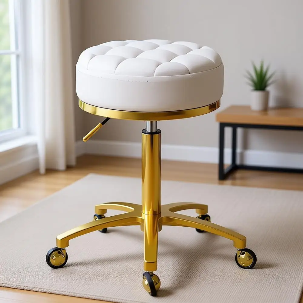 

Белый регулируемый стул из искусственной кожи с колесиками для педикюра, спа и массажа, высота 43-55 см