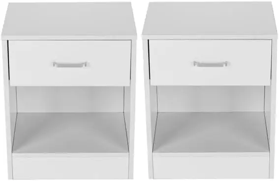 2 Pcs White Nightstand File Cabinet Storage With Sliding Drawer And Shelf, Bedside Table Side Table For Small Place, Bed Table