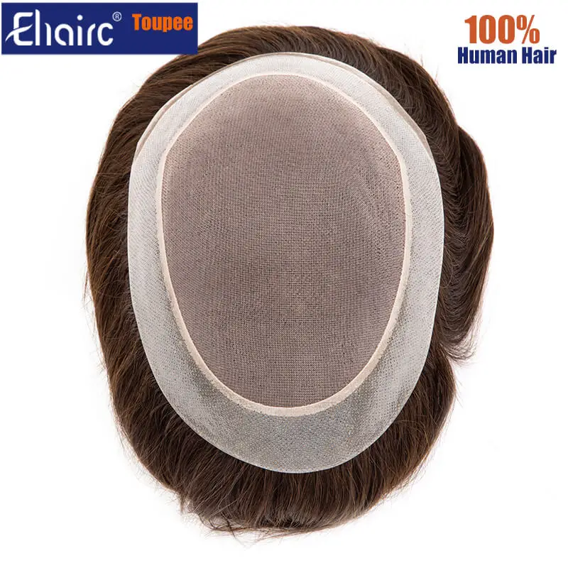 New Toupee Men Mono with Clear Pu Wig Natural Human Hair Breathable Male Hair Prosthesis Capillary 6" Exhuast System Wig For Men