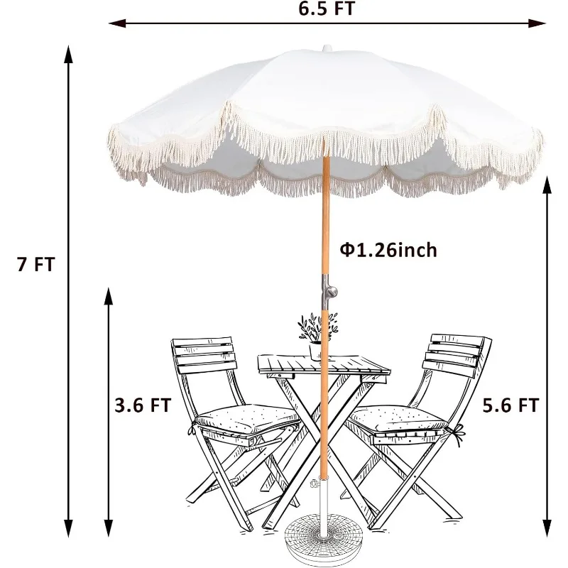 Пляжный зонт Funsite в стиле бохо с бахромой, складной зонт для внутреннего дворика из высококачественного дерева, с бахромой UPF 50 +, с сумкой для переноски