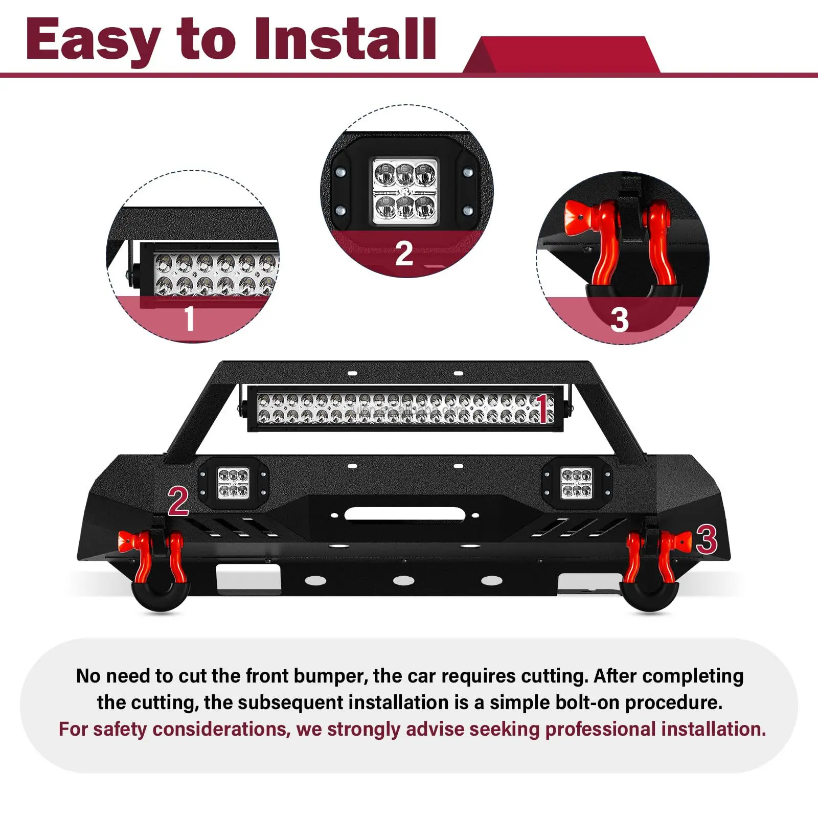 Pickup Truck For 2016-2023 Toyota Tacoma 3rd Gen Front & Rear Bumper With Winch Plate, LED Lights, Sensor Holes And D-rings