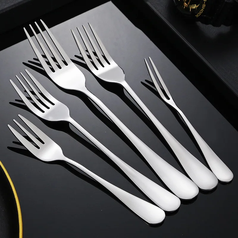 5PCS stainless steel fork for home Western style pasta steak fork, thickened heavy-duty long handled fruit salad fork